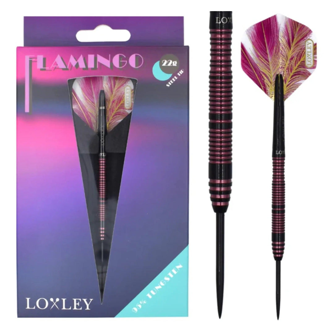 Loxley Flamingo 95% tungsten steel tip darts set with packaging