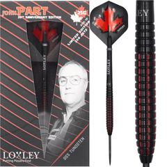 Loxley John Part 30th Anniversary Steel Tip Darts 95% Tungsten — dart, barrel detail and packaging