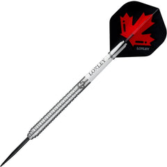 John Part Steel Tip Darts – assembled dart with red maple leaf flight