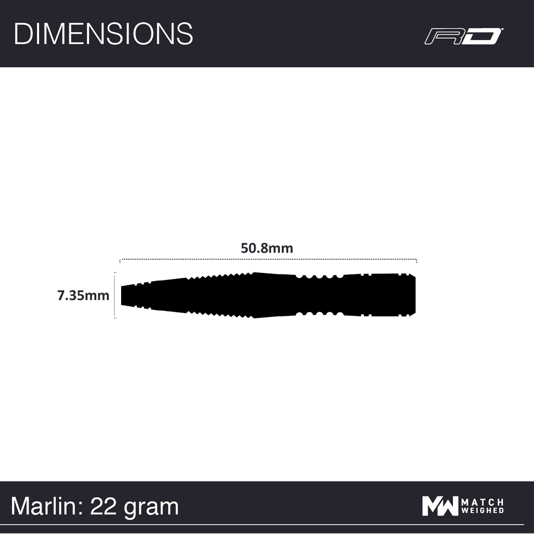 Red Dragon Marlin 90% Tungsten Darts — barrel dimensions diagram