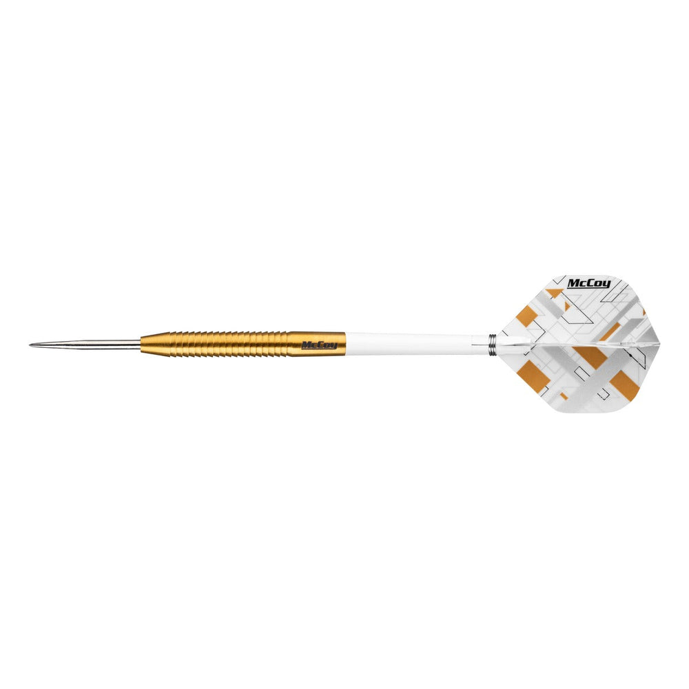 McCoy Sabergrip Gold 24g assembled steel tip dart side view