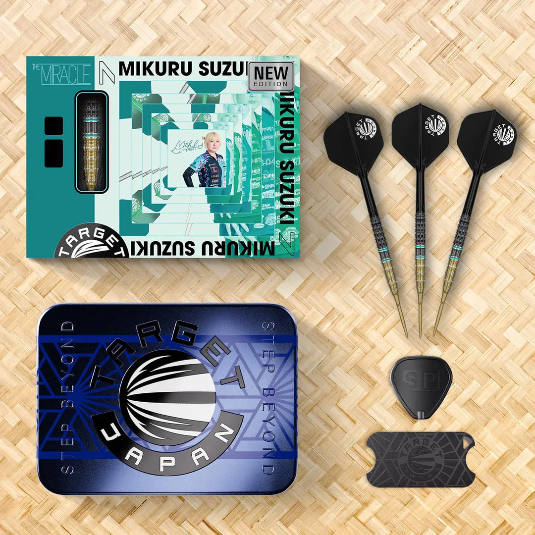 Target Japan Mikuru Suzuki G7.5 Steel Tip Darts 95% Tungsten — set contents and packaging