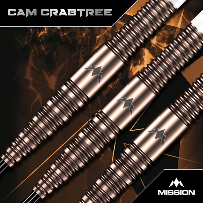 Cam Crabtree V2 Steel Tip Darts – copper-coloured barrels and ringed grip close-up