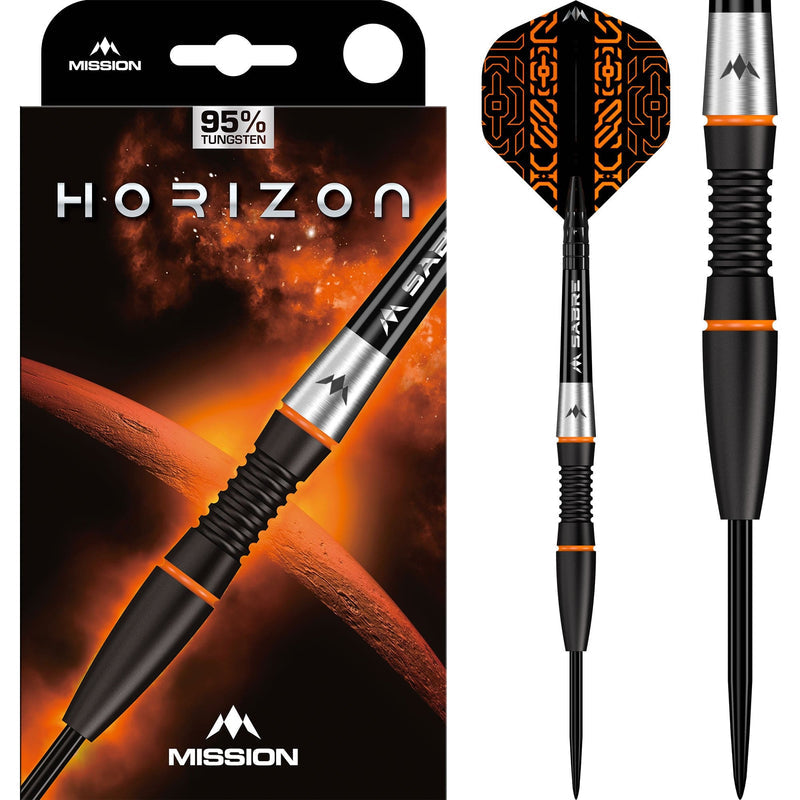 Mission Horizon Black PVD & Orange Steel Tip Darts - 95% Tungsten 24g