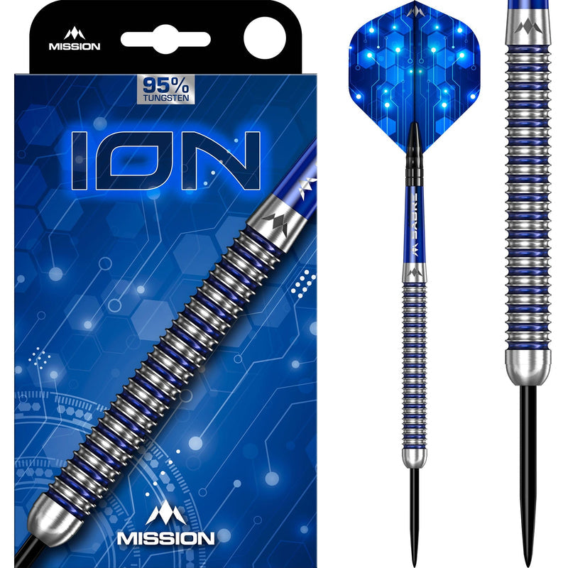 Mission ION Blue & Silver Steel Tip Darts - 95% Tungsten 28g