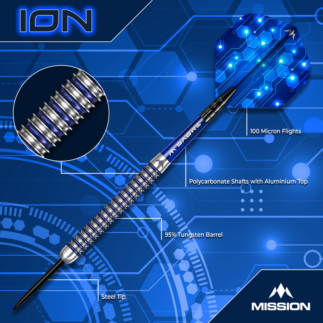 Mission ION Steel Tip Darts 95% Tungsten — dart features diagram