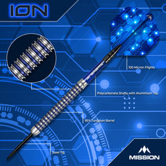 Mission ION Steel Tip Darts 95% Tungsten — dart features diagram