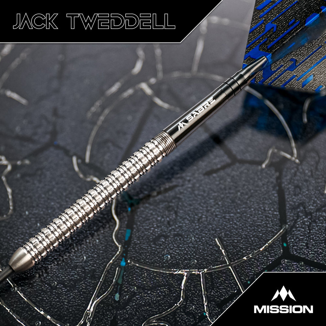 Mission Jack Tweddell Steel Tip Darts 95% Tungsten — dart displayed on a textured surface
