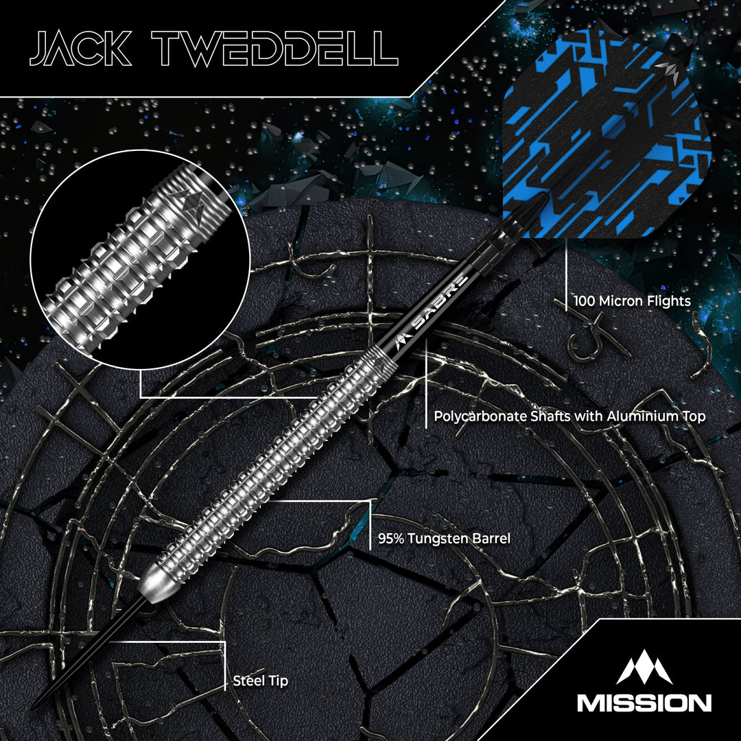 Mission Jack Tweddell Steel Tip Darts 95% Tungsten — dart features diagram
