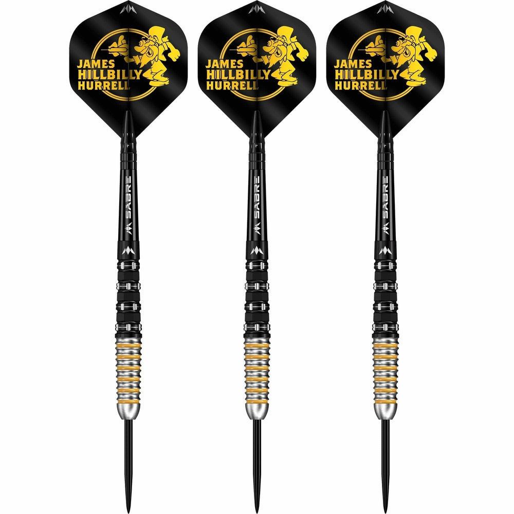 Mission James Hurrell Black Pvd and Yellow V2 Steel Tip Darts 95% — three assembled darts