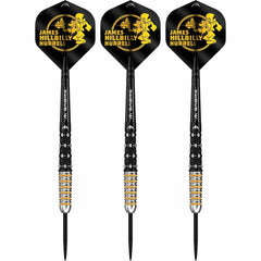 Mission James Hurrell Black Pvd and Yellow V2 Steel Tip Darts 95% — three assembled darts