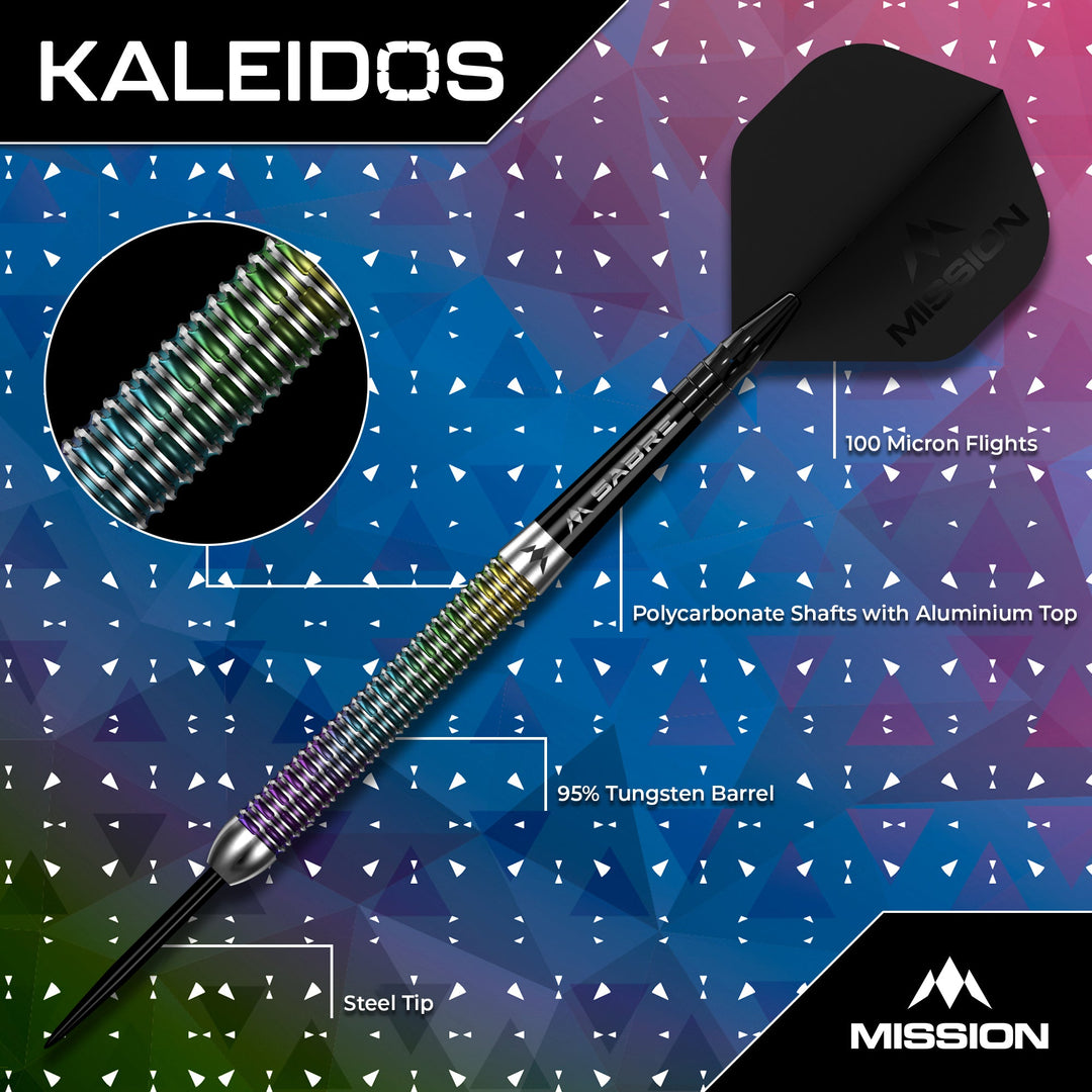 Mission Kaleidos Steel Tip Darts 95% Tungsten — dart features diagram