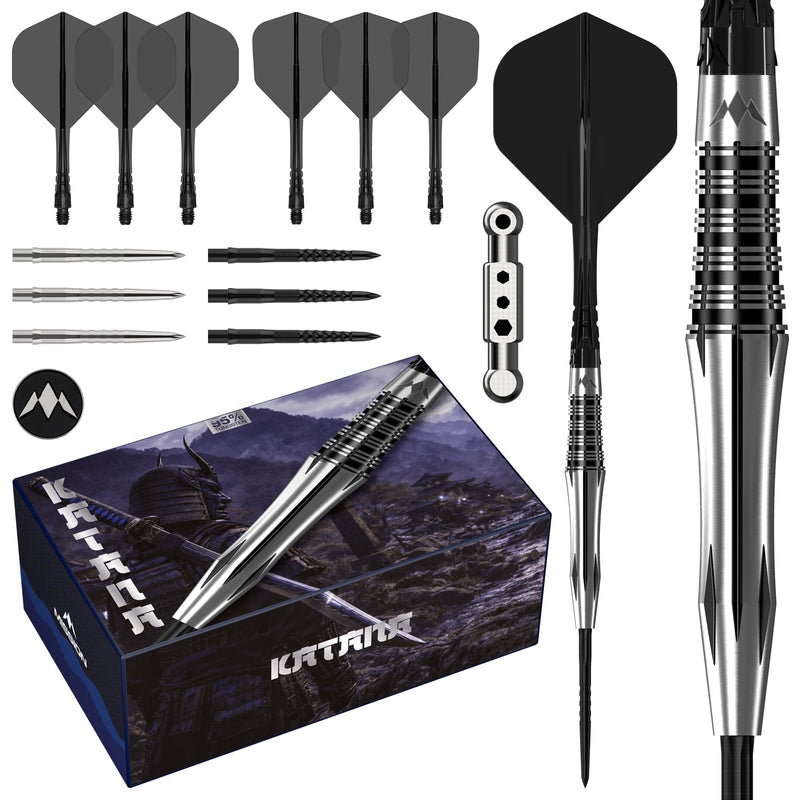 Mission Katana Silver & Black Steel Tip Darts - 95% Tungsten 24g