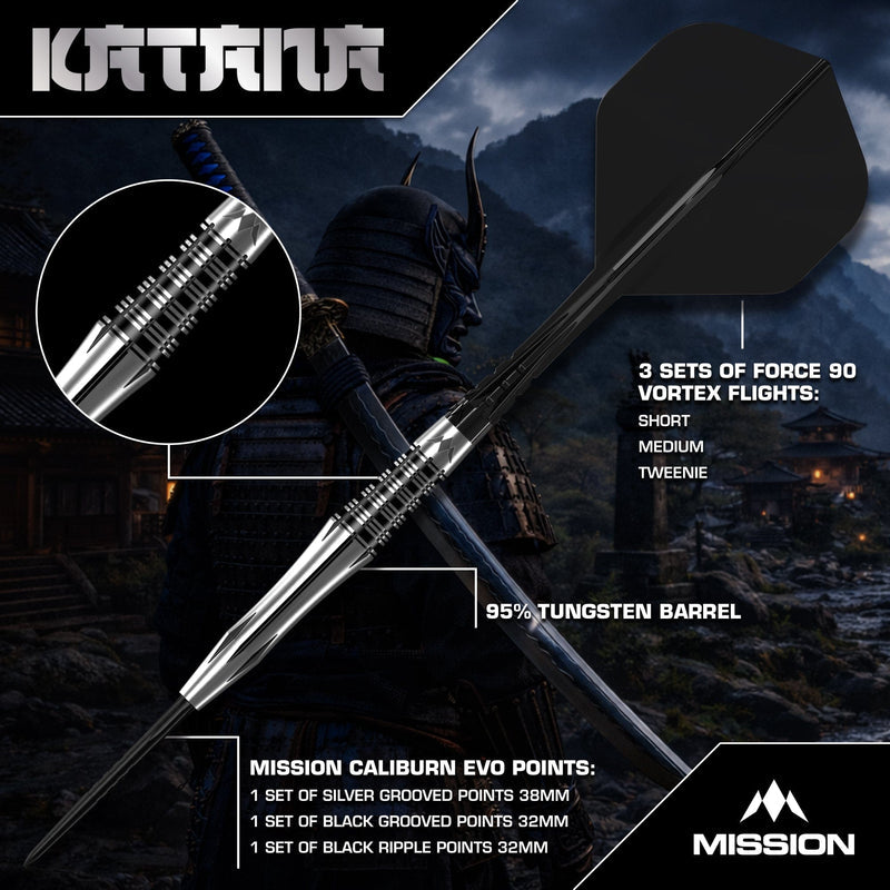 Mission Katana Steel Tip Darts 95% Tungsten — dart features diagram
