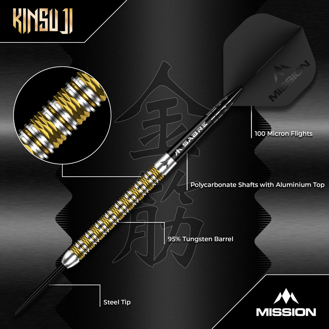 Mission Kinsuji Steel Tip Darts 95% Tungsten — dart features diagram