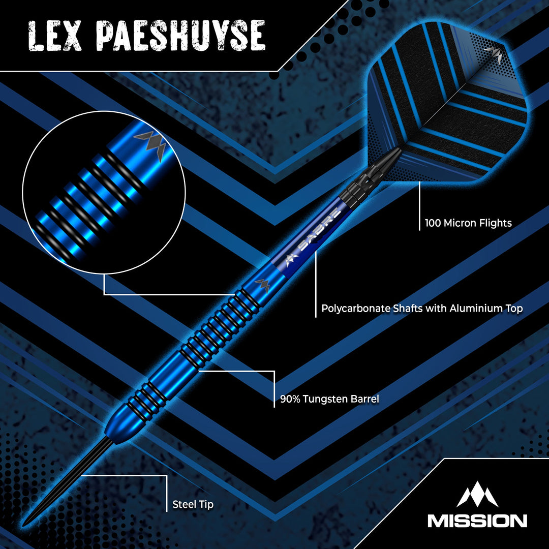 Mission Lex Paeshuyse Steel Tip Darts 90% Tungsten — dart features diagram