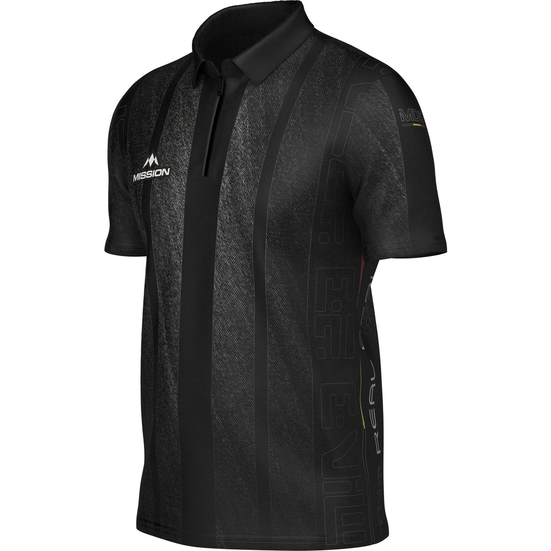 Mission Mike De Decker The Real Deal player dart shirt front angle view