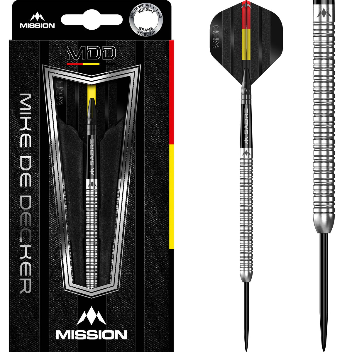 Mike De Decker Steel Tip Darts - 95% Tungsten — three barrel close-ups