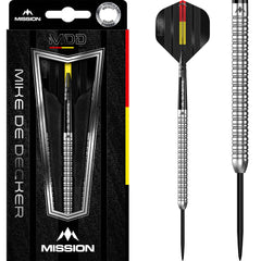 Mission Mike De Decker Steel Tip Darts 95% Tungsten — dart, barrel detail and packaging