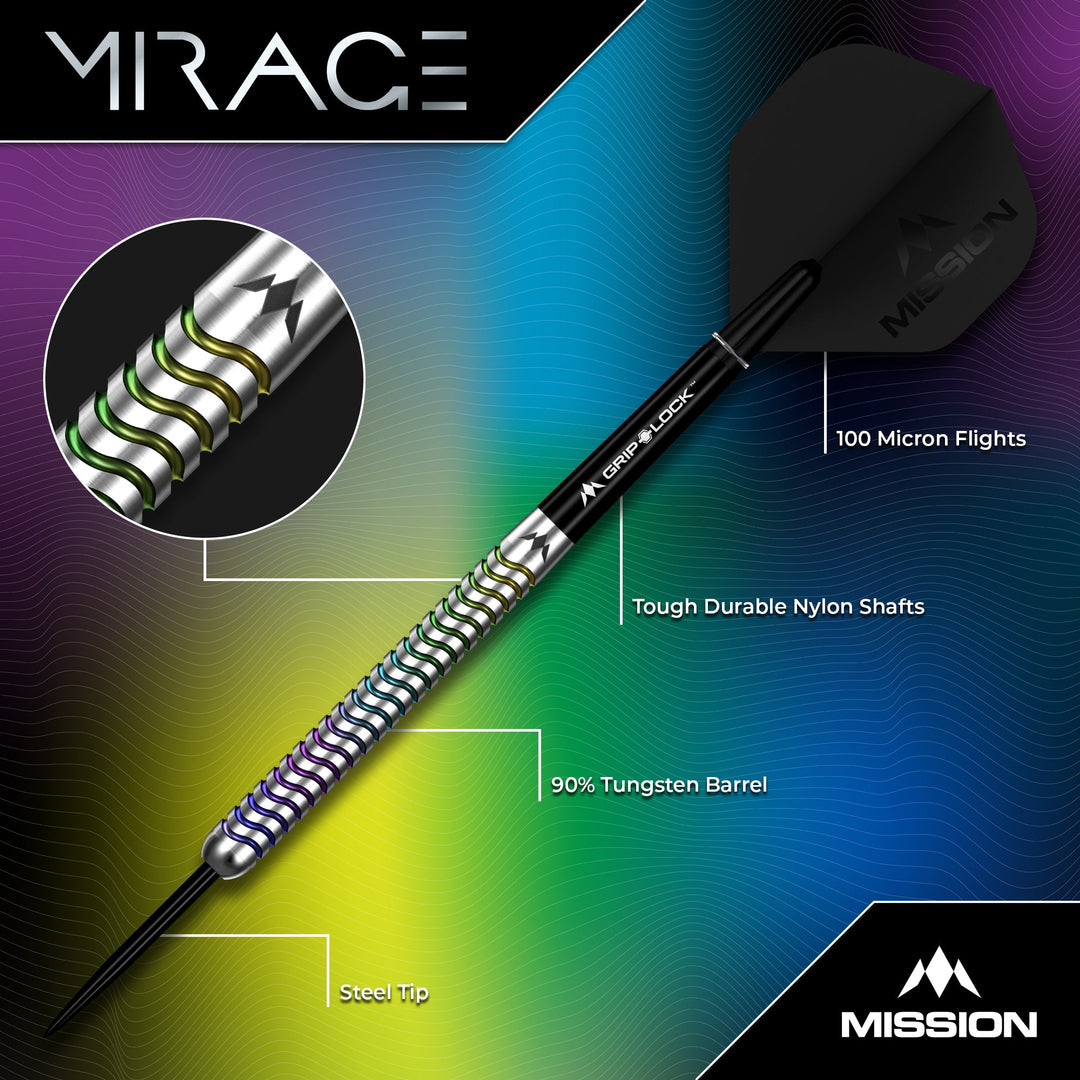Mission Mirage Steel Tip Darts 90% Tungsten — dart features diagram