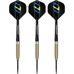 Mission Oskar Lukasiak Black and Gold Pvd Steel Tip Darts 95% — three assembled darts