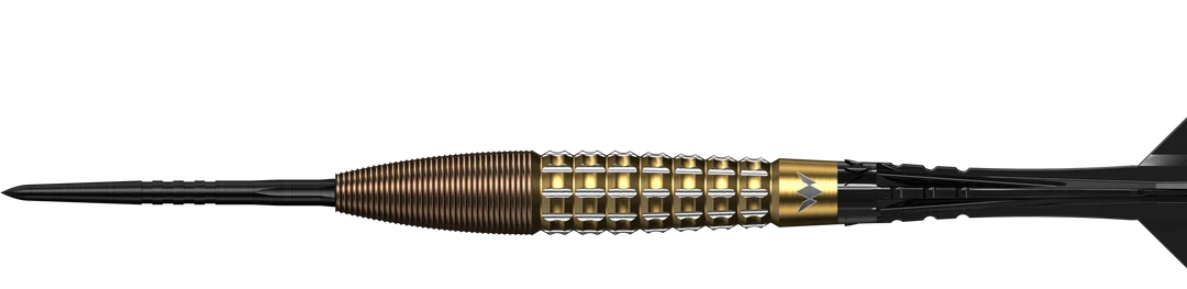 Mission Rhodon Bronze and Gold Steel Tip Darts 95% Tungsten — barrel and grip close-up