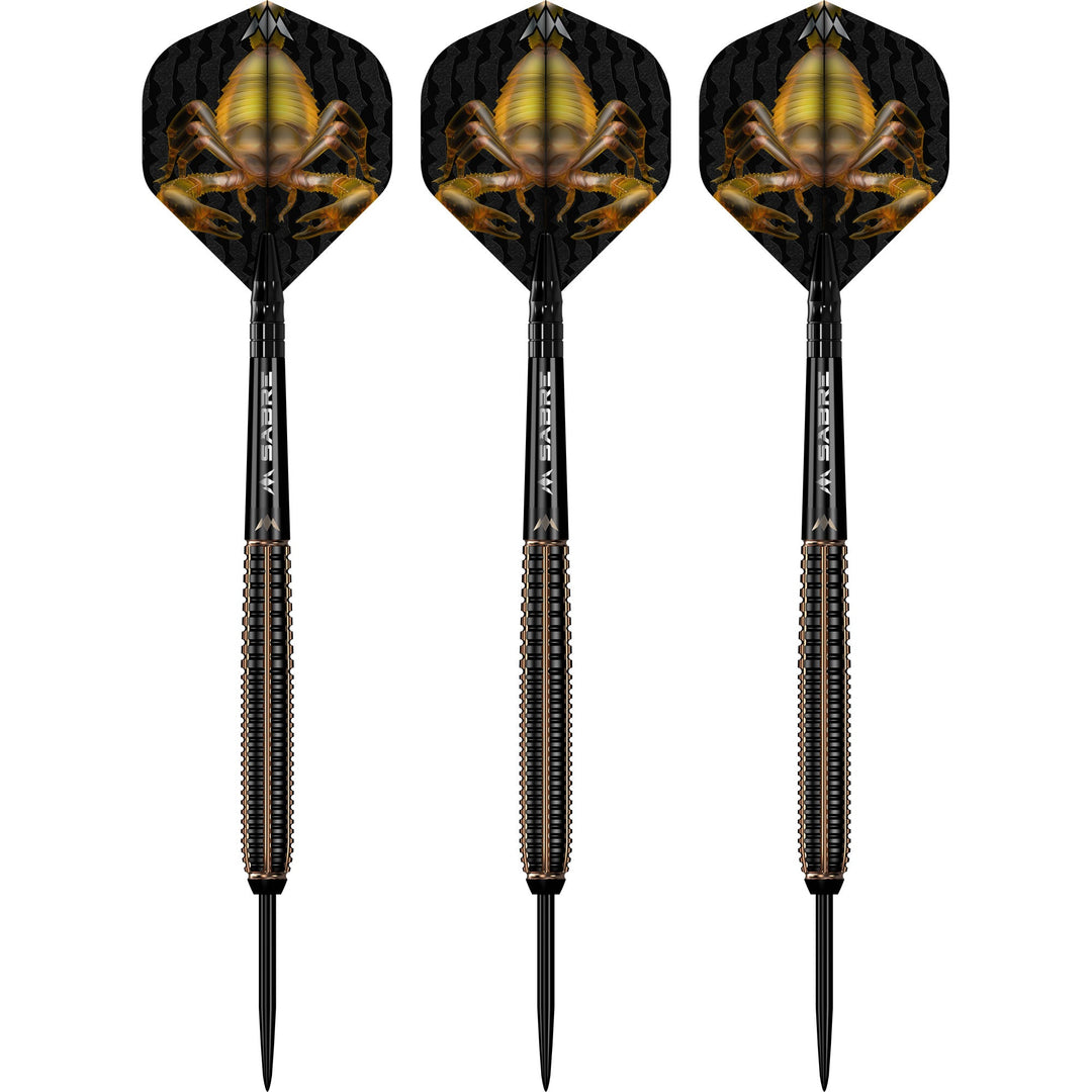 Mission Scorpion Steel Tip Darts 90% Tungsten — three assembled darts