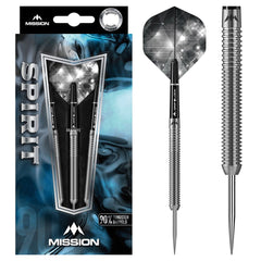Mission Spirit M3 Steel Tip Darts 90% Tungsten — dart, barrel detail and packaging