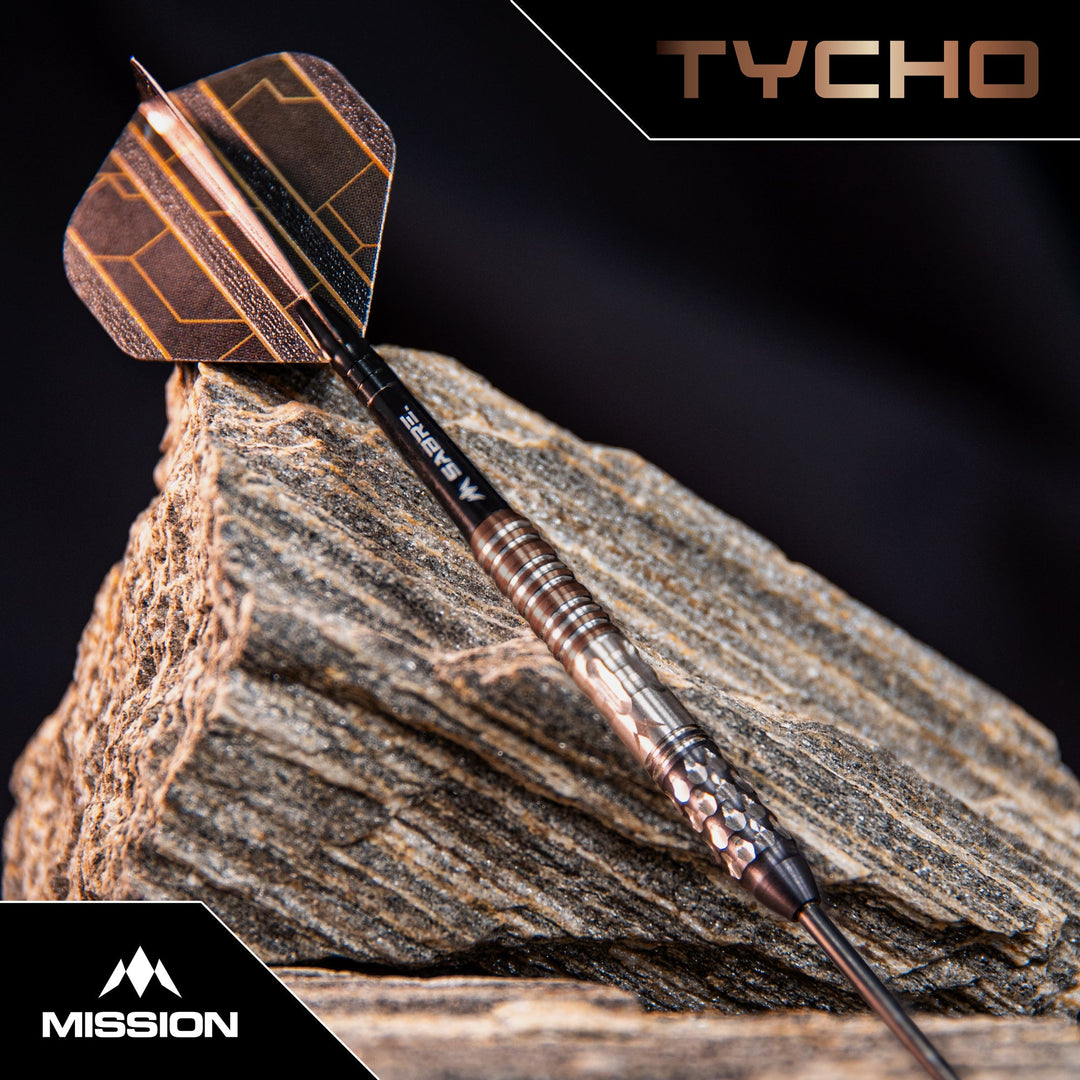 Mission Tycho Steel Tip Darts 95% Tungsten — dart displayed on a textured surface