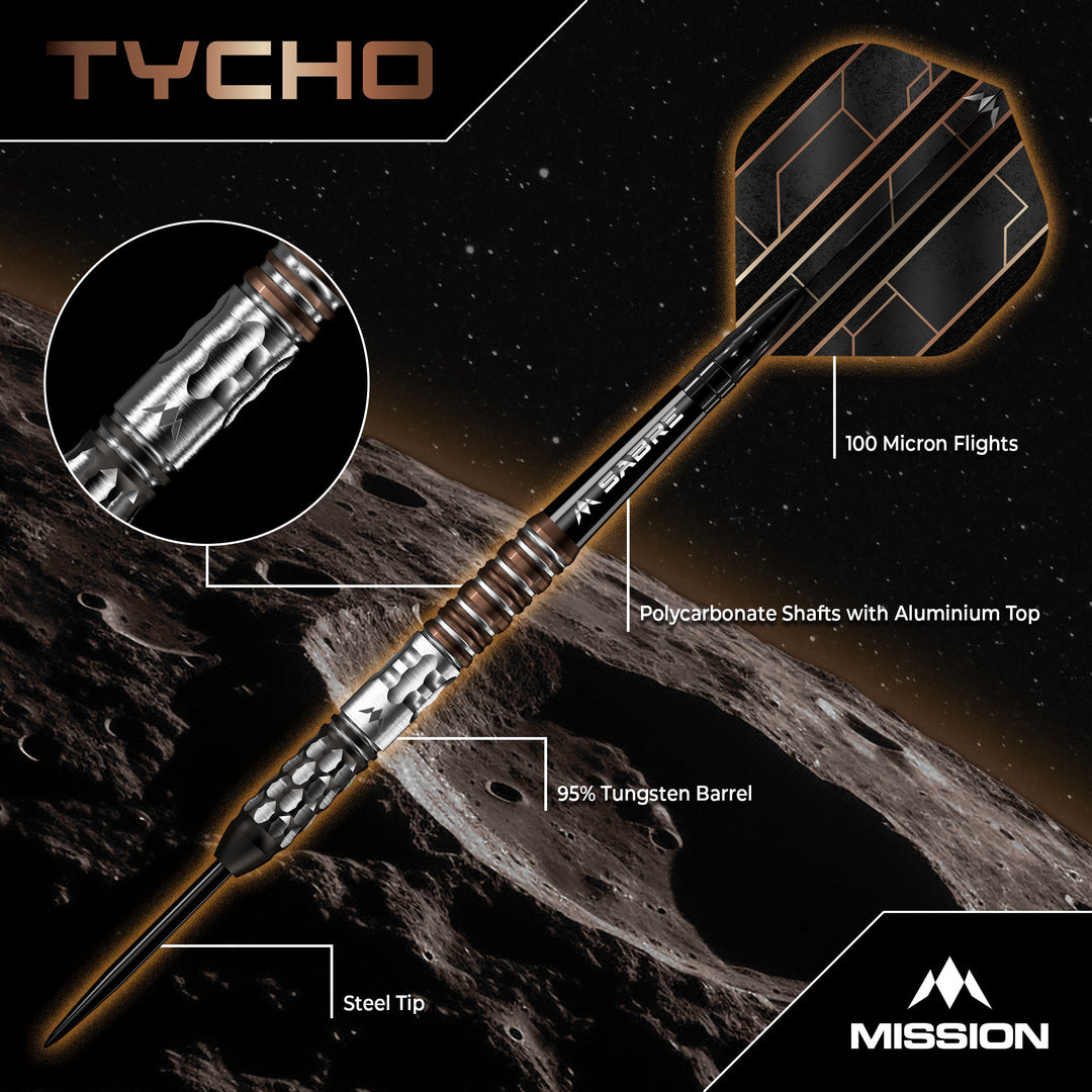 Mission Tycho Steel Tip Darts 95% Tungsten — dart features diagram