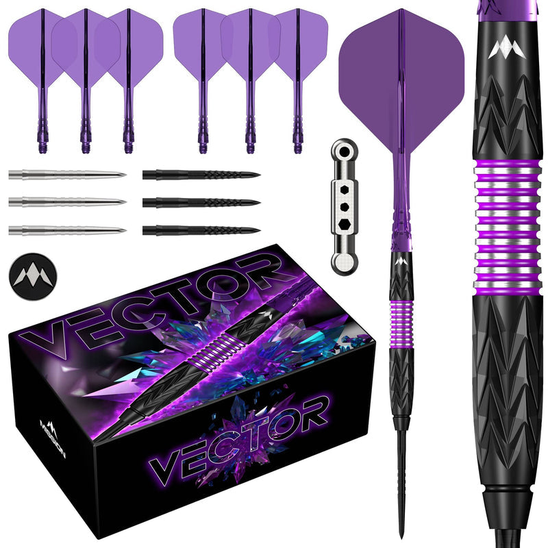 Mission Vector Black PVD & Purple Electro Steel Tip Darts - 95% Tungsten 24g