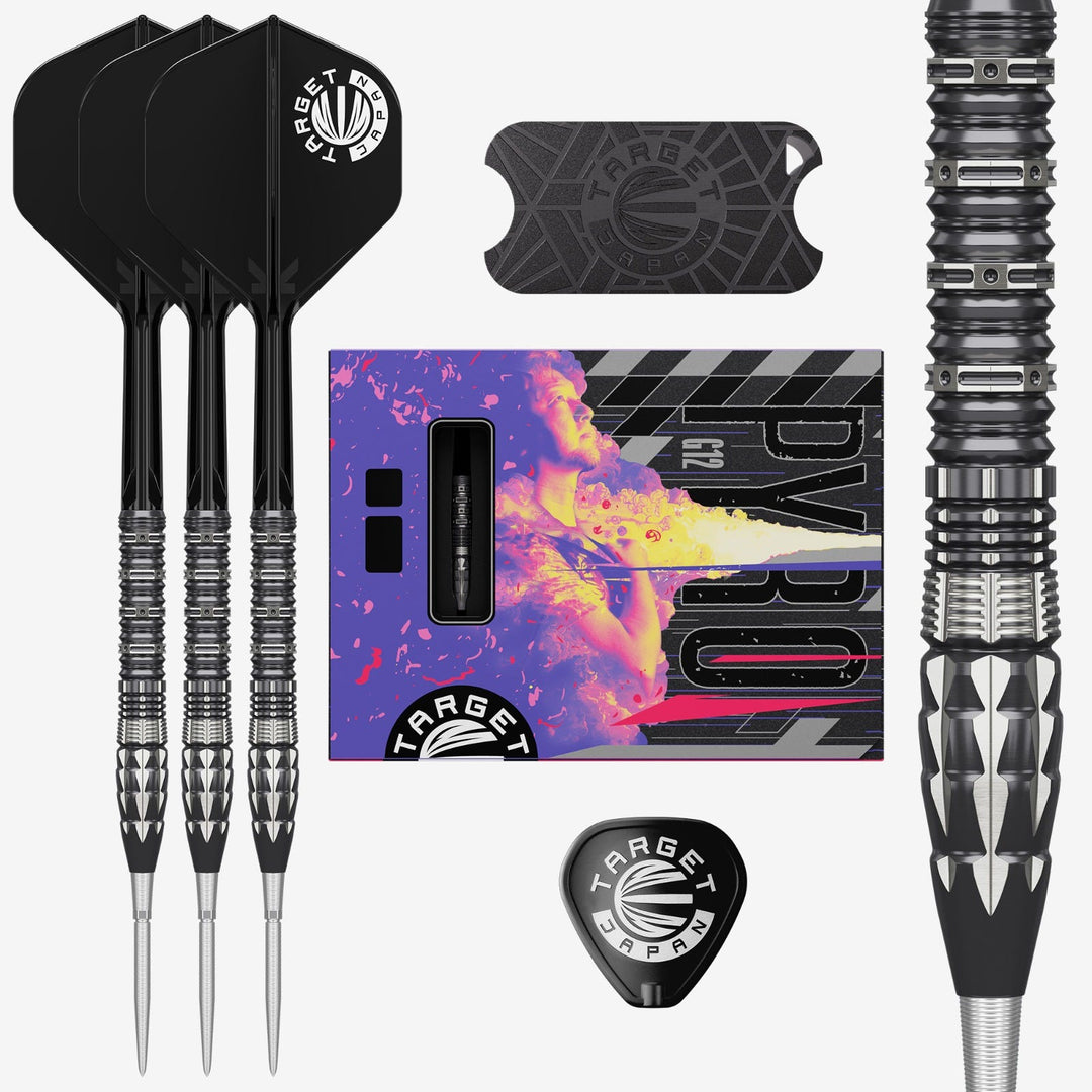 Mitsumasa Hoshino Pyro G12 Steel Tip Darts - 90% Tungsten – set of three darts and presentation packaging