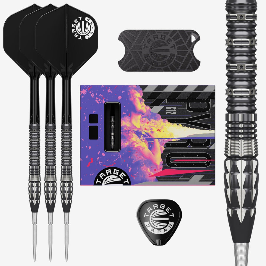 Mitsumasa Hoshino Pyro G12 Steel Tip Darts - 90% Tungsten – set of three darts and presentation packaging