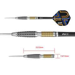 One80 Ascent Black and Gold 03 Steel Tip Darts 90% Tungsten — dart and barrel dimensions chart