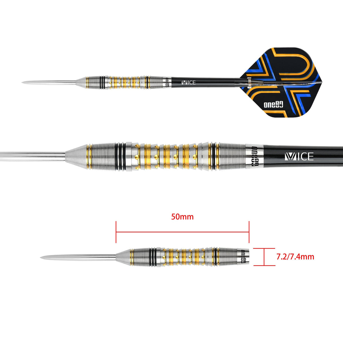 Ascent Black & Gold 04 Steel Tip Darts - 90% Tungsten — three barrel close-ups