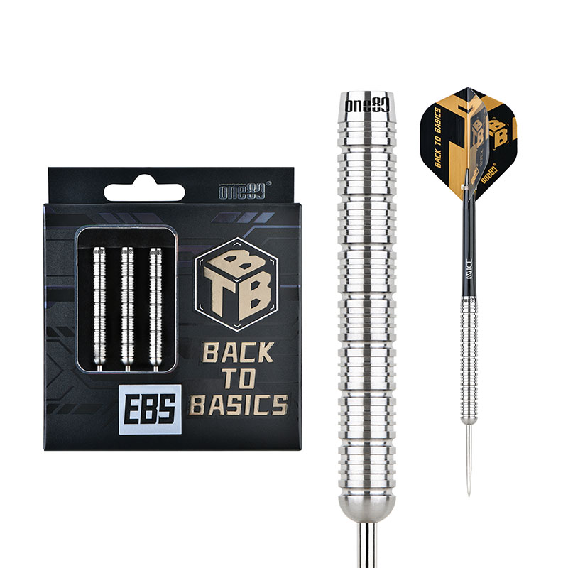 One80 Back To Basic Ebs Steel Tip Darts 90% Tungsten — dart, barrel detail and packaging
