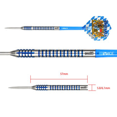 One80 Bavaria Ultra 01 Steel Tip Darts 90% Tungsten — dart and barrel dimensions chart