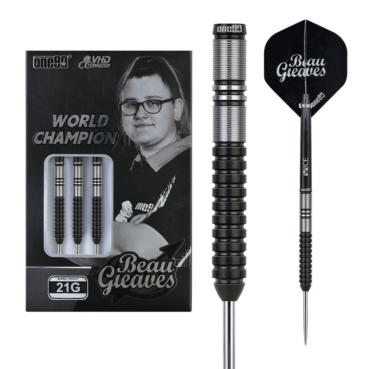One80 - Beau Greaves Black Steel Tip Darts - 90% Tungsten — three barrel close-ups