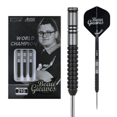 One80 Beau Greaves Black Steel Tip Darts 90% Tungsten — dart, barrel detail and packaging