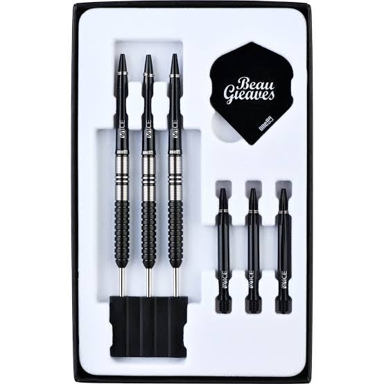 One80 Beau Greaves Black Steel Tip Darts 90% Tungsten — darts and accessories in the display tray