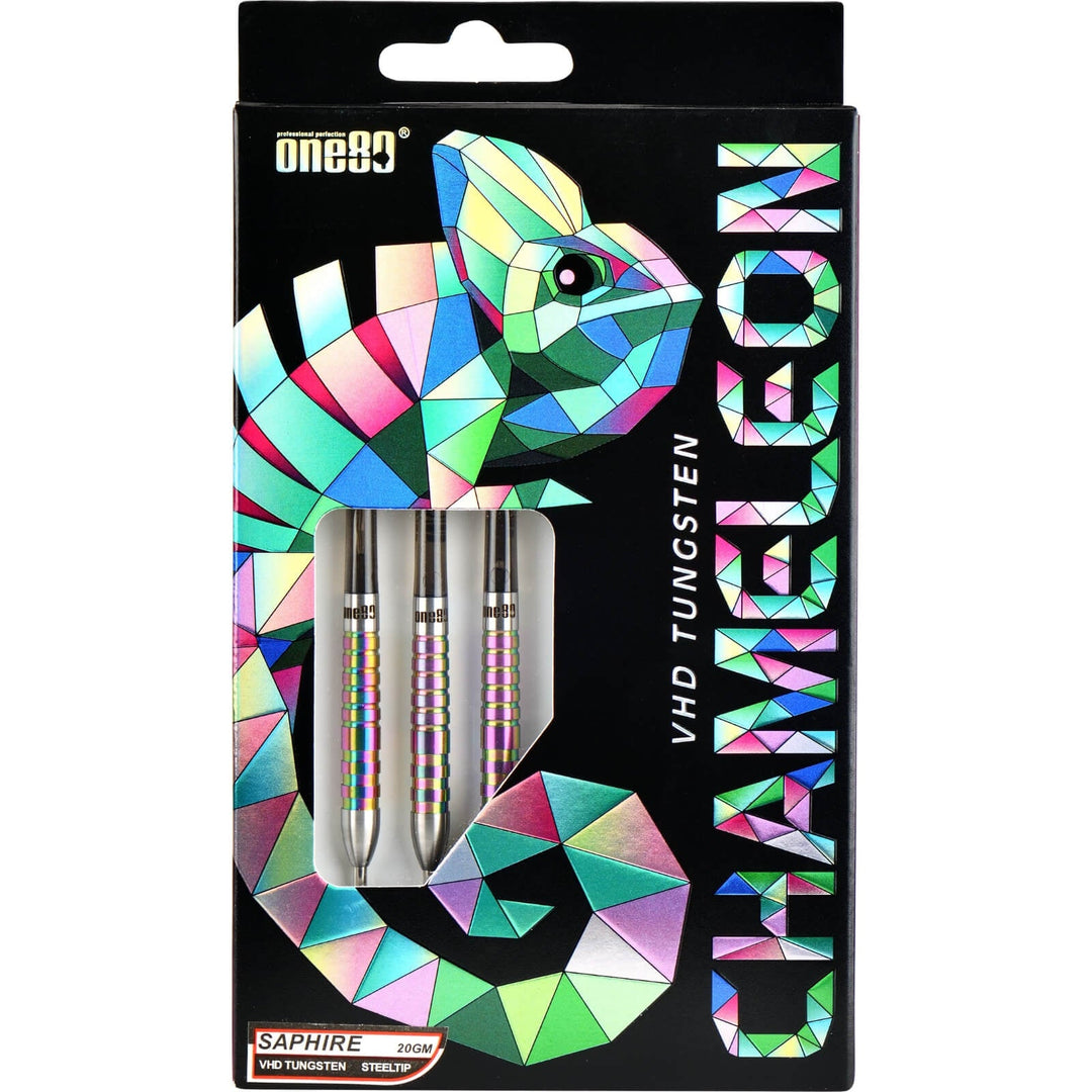 One80 Chameleon Saphire Steel Tip Darts 90% Tungsten — retail packaging
