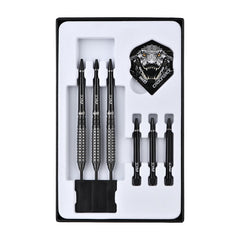 Crocforce CF2 Steel Tip Darts – barrels, flights and shafts in the display tray