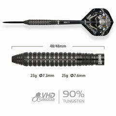 One80 Crocforce CF2 Steel Tip Darts 90% Tungsten — dart and barrel dimensions chart