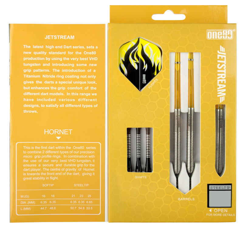 One80 Hornet Jetstream Steel Tip Darts 90% — opened retail packaging