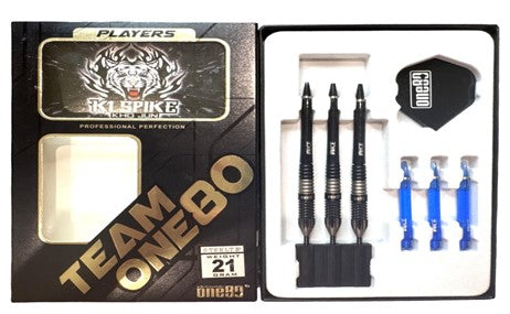 One80 K1 Spike 21g trade-in darts with One80 box and pictured components