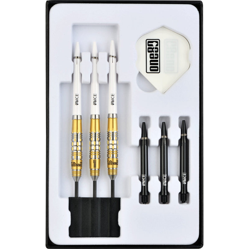 One80 Lourence Ilagan Gunner Ii Steel Tip Darts 90% Tungsten — darts and accessories in the display tray