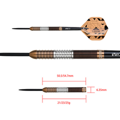 One80 Luxor Alpha Steel Tip Darts 90% Tungsten — dart and barrel dimensions chart