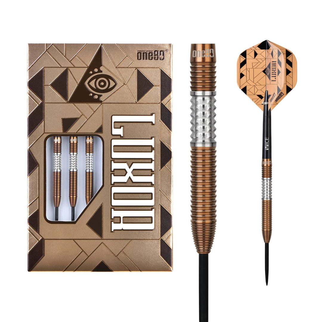One80 Luxor Beta Steel Tip Darts 90% Tungsten — dart, barrel detail and packaging