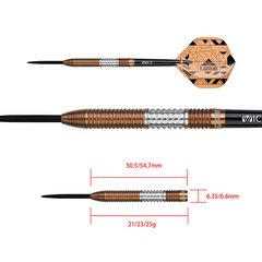 One80 Luxor Beta Steel Tip Darts 90% Tungsten — dart and barrel dimensions chart