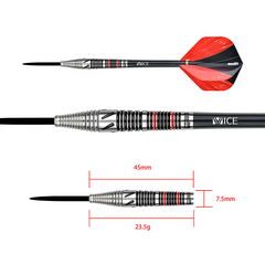 One80 Mike Lacey Steel Tip Darts 90% Tungsten — dart and barrel dimensions chart